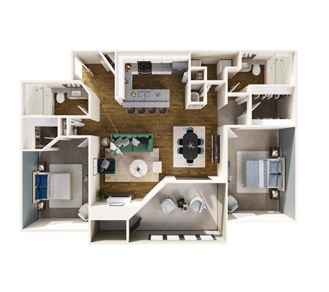Floor plan for 2 beds, 2 baths, 1259 sqft